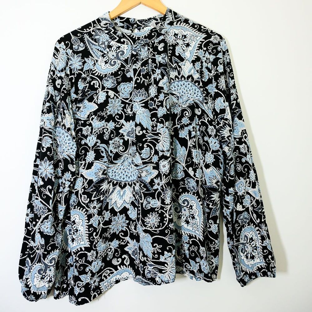 C&C California Blouse‎ XL longsleeve Floral Paisley blue office casual